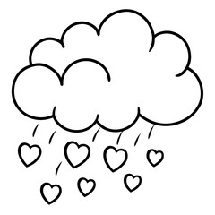 Line Art Cloud Showering Hearts
