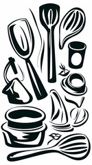 Kitchen Utensils and Tea Brewing Illustration