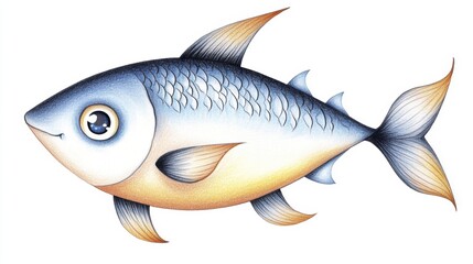Obraz premium Cute Cartoon Watercolor Fish Illustration with Large Eyes
