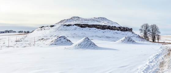 Snowy Hill Landscape  Winter Wonderland Scene with Snowdrifts and Frozen Hills
