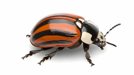 Orange-black beetle isolated on white background; insect macro photography; suitable for educational or scientific use