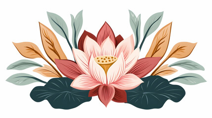Pink and red lotus flower arrangement with leaves, isolated on white background, perfect for design elements