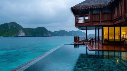 Obraz premium Stunning Ocean View Infinity Pool Villa at Dusk