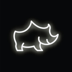 White neon sign in the shape of a rhinoceros facing right on a black background