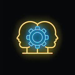 Neon glowing icon representing the concept of teamwork and shared thinking