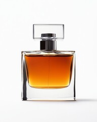 Amber perfume in square glass bottle.
