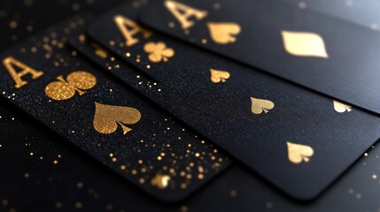 Luxury black gold aces casino cards close-up