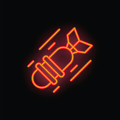 Neon bomb falling down with motion lines on black background