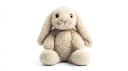 Soft fluffy rabbit toy with long ears isolated on a white background