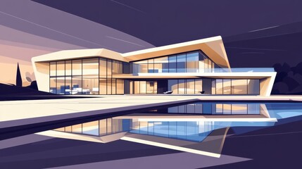 Image of a clean-lined minimalist house in cream and brown tones, isolated against a dark background.