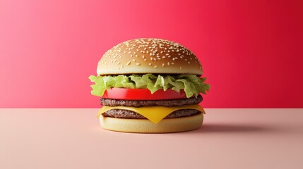 Juicy Double Cheeseburger on Pink Background