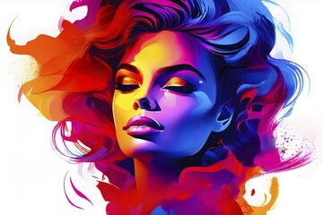Naklejka premium AI generated abstract portrait in vector art foundation watercolor textures with overlapping photographic elements