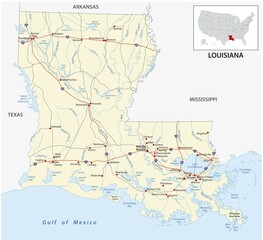 Fototapeta premium Road map of the US American State of louisiana