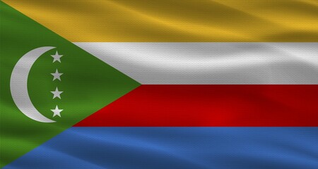 Flag of Comoros Waving with Texture and Vibrant Colors. Beautiful flag of Comoros with texture waving in the wind
