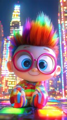 Fototapeta premium Colorful baby in city at night