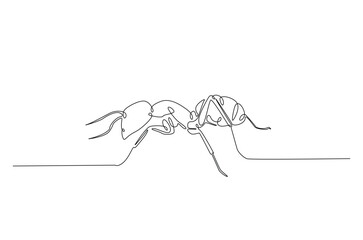 Black ant in continuous one line drawing. Single line art draw of ant. Editable vector.