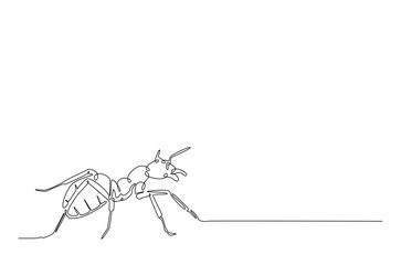 Black ant in continuous one line drawing. Single line art draw of soldier ant. Editable vector.