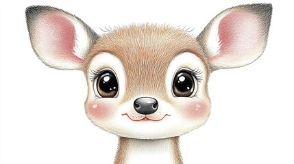 Adorable Watercolor Fawn Portrait with Big Eyes and Rosy Cheeks