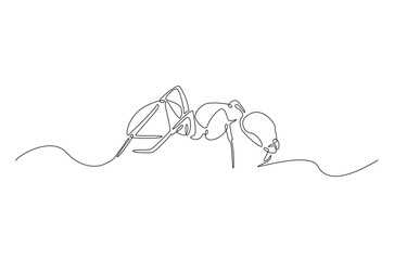 Black ant in continuous one line drawing. Single line art draw of soldier ant. Editable vector.