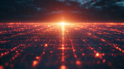 Hi-tech futuristic CPU chip on motherboard with transparent sheath over capacitor, glossy red core, modern technology background, minimalistic, bright tones, blurred space