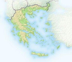 Greece, shaded relief map, Europe