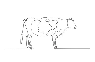 Cow in continuous one line drawing. Single line art draw of cow or bull. Editable vector.
