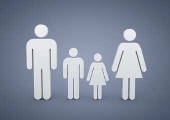 Family with two children, symbolic image for birthrate, 3D illustration