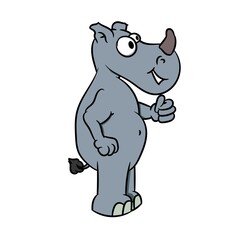 Cartoon rhino with thumb up, cute animals comic style, vector illustration