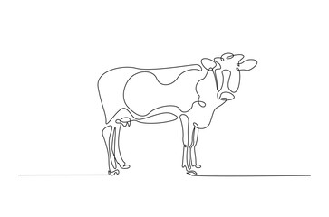 Cow in continuous one line drawing. Single line art draw of cow or bull. Editable vector.