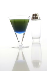 Cocktail in green and blue with reflections