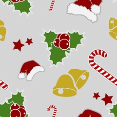 Decorative Christmas icons seamless background, seasonal vector illustration