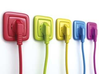 Different coloured sockets or power points with plugs