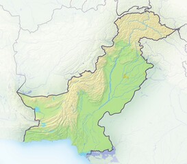 Pakistan, shaded relief map, Asia