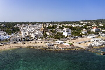 Aerial view, city view with beach, Santa Maria di Leuca, province Lecce, Salento peninsula, Apulia,...