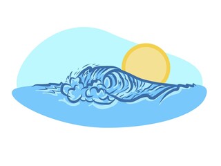 Big wave with sunset, vector illustration