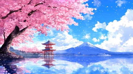 Fototapeta premium Cherry Blossom Viewing in Japan: Hanami Tradition