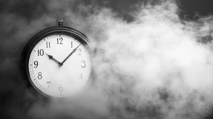 Antique Clock Emerging from Smoke A Monochromatic Study of Time and Ephemerality
