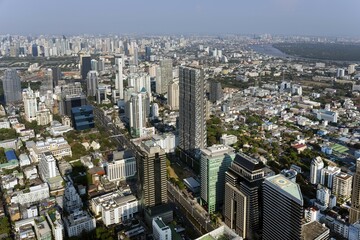 View from Maha Nakhon Tower, 314m, city view, Klong Toei and Sathon district, Mahanakhon, Bang Rak district, Bangkok, Thailand, Asia
