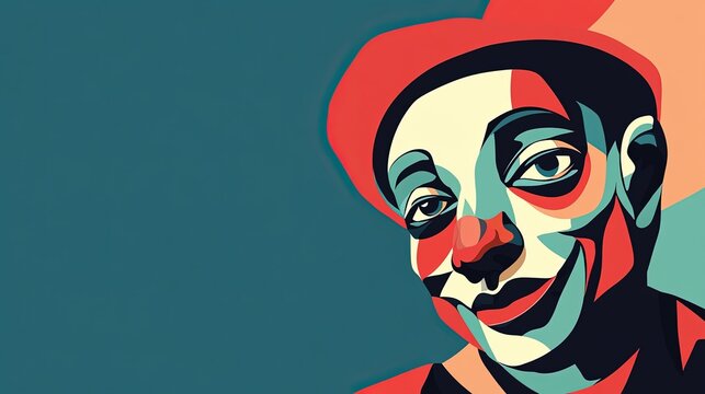 Colorful portrait of a clown with a red hat.