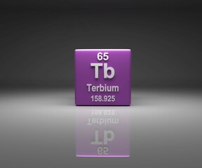 Cube with Terbium number 65 periodic table, 3d rendering