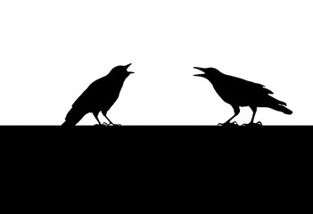 Two ravens, silhouette