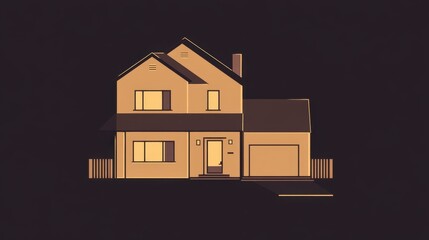 Minimalist house silhouette with a clean cream and brown palette, isolated on a contrasting dark background