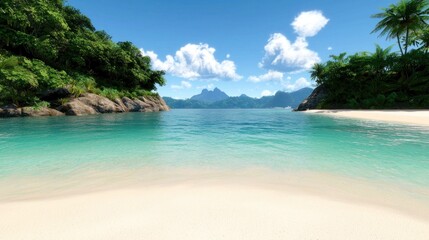 Fototapeta premium Tranquil Tropical Beach Scene with Clear Turquoise Water
