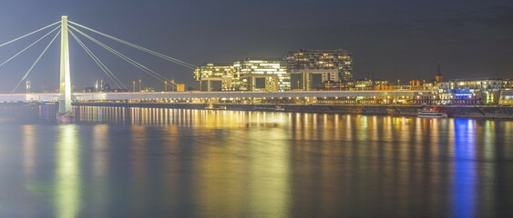 Panorama, Rhine with Severin Bridge, Rheinauhafen and Crane Houses, Cologne, North Rhine-Westphalia, Germany, Europe