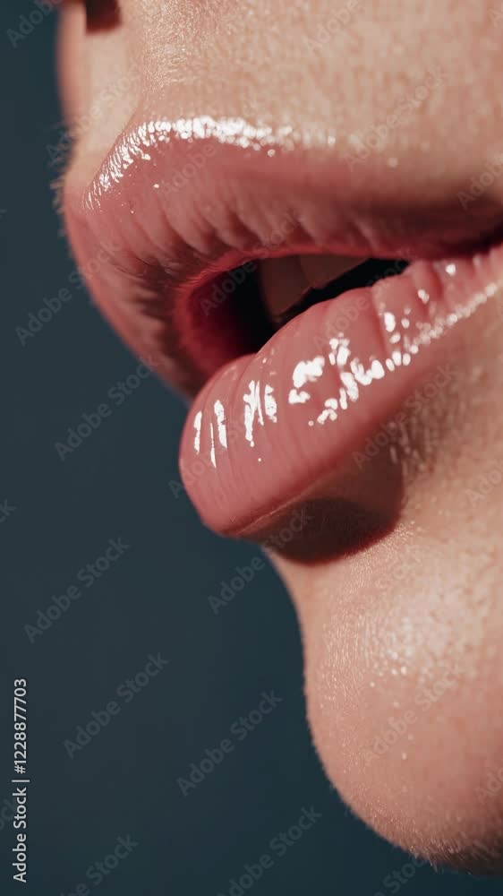 Aufkleber An extreme close-up of gently parted lips with a soft gloss finish, capturing every subtle line and texture in exquisite detail.
