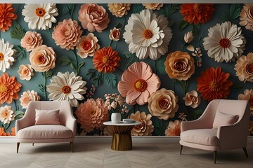3D wallpaper for home interior classic decorations background Flowers Classic, illustration 3d Generative AI