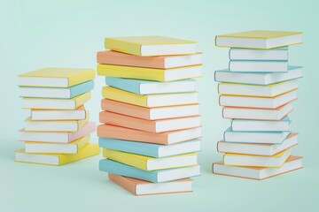 Illustration of pastel colored books piled up, 3D rendering