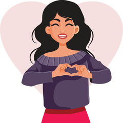 Woman Making Heart Gesture Vector Cartoon Characters. Cheerful affectionate woman having empathy and charity