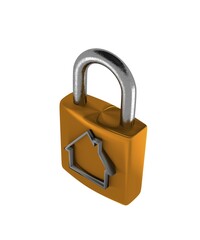 3d protection concept, golden padlock with house shape