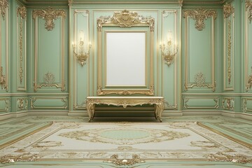 Obraz premium Elegant Green Room With Gold Accents And Ornate Details